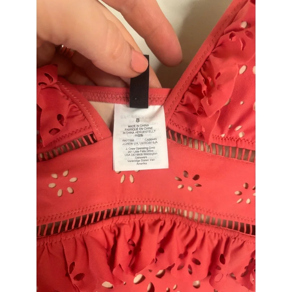 J.Crew Eyelet Ruffle‎ One Piece Coral Cutout Feminine Resort Swim 8